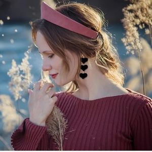 Luxury Black Velvet Heart Drop Earrings.